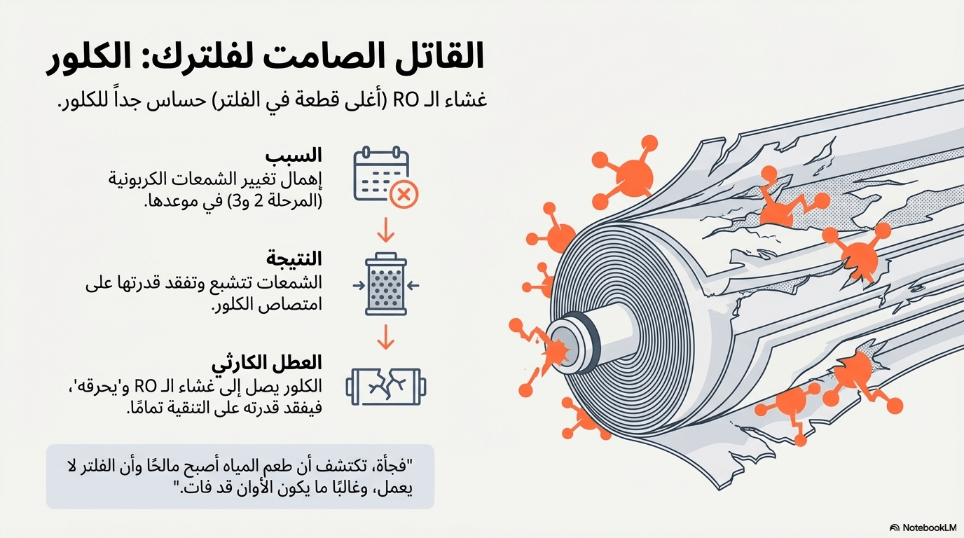 رسم توصيحي يوضح خطورة الكلور علي الممبرين