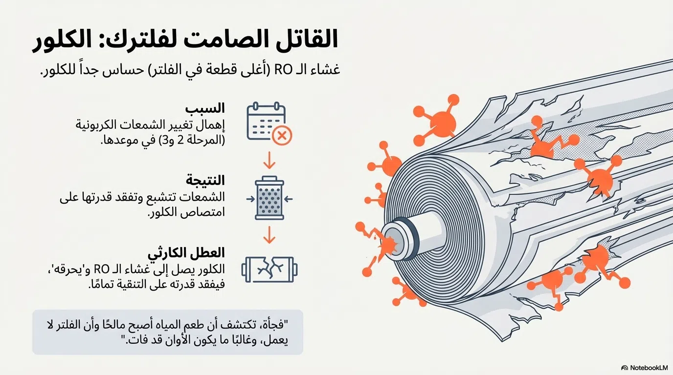رسم توصيحي يوضح خطورة الكلور علي الممبرين